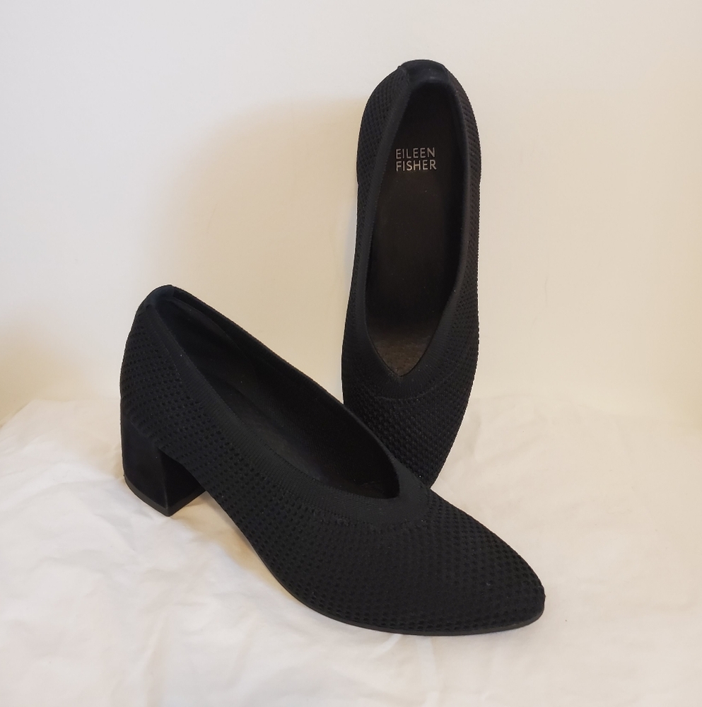 Eileen Fisher Stretchy Net Style Pointed Black Square Heels Size 7.5